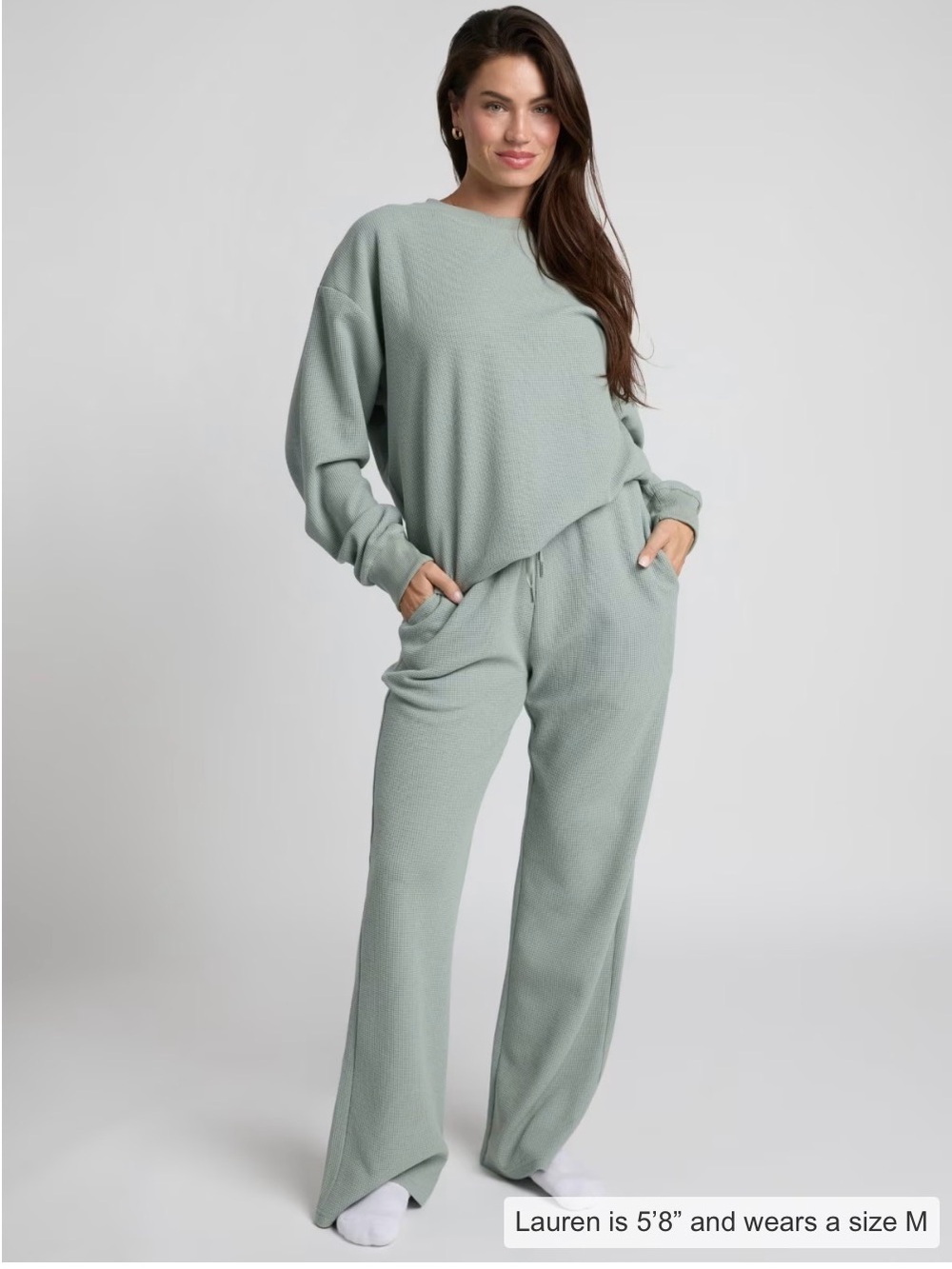 Comfrt Waffle Knit Lounge Pants Sage Green Large